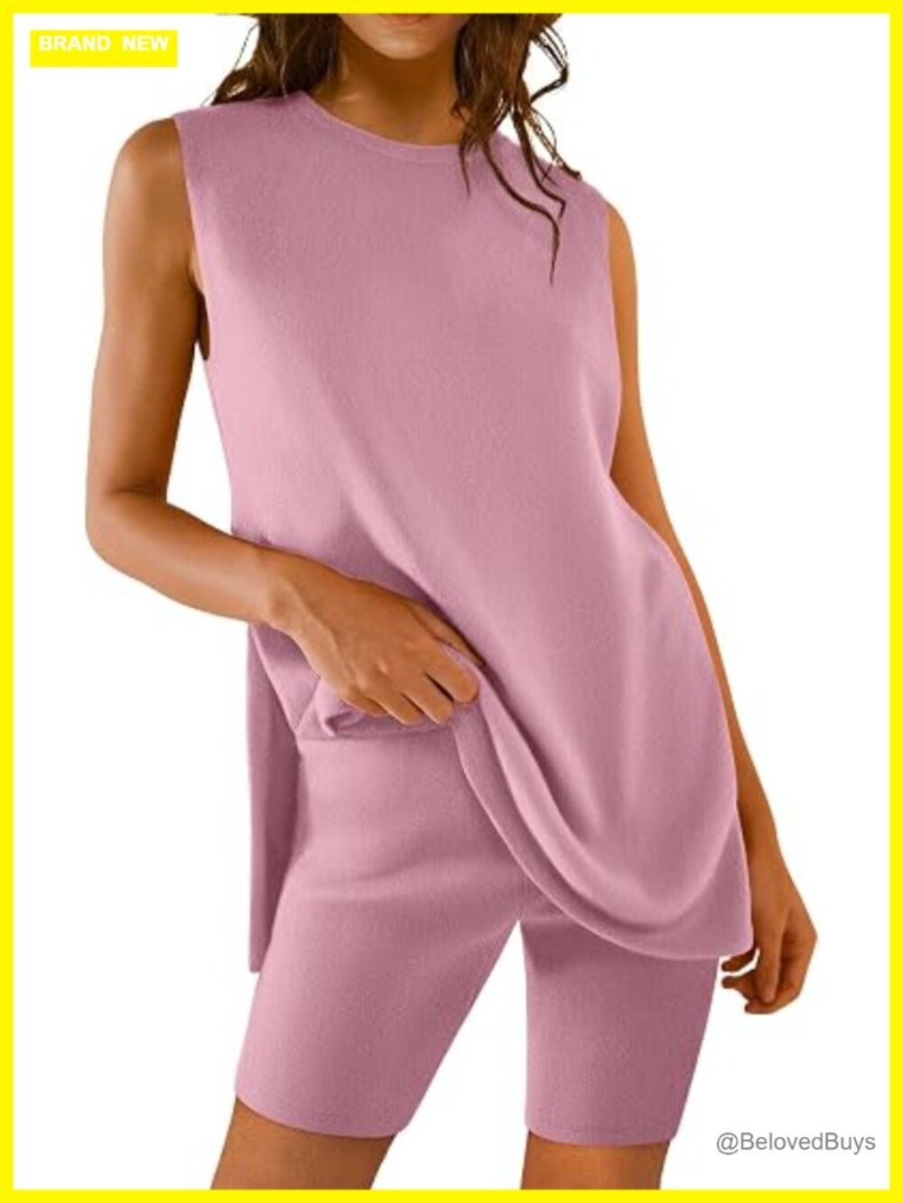 Womens 2 Piece Lounge Sets Short Sleeveless Tunic Top & Biker Shorts Summer